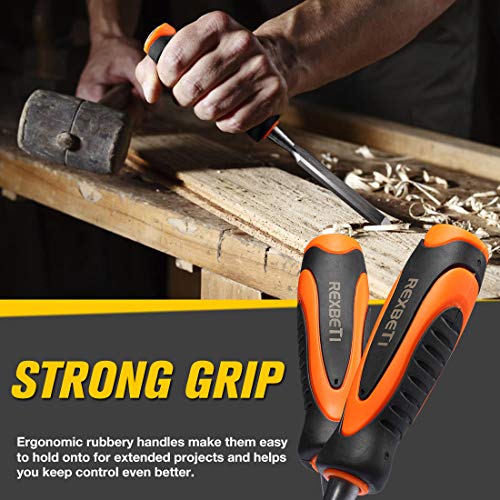REXBETI 10pcs Wood Chisel Set, Heat-Treated Cr-V Alloy Blades Chisel Set