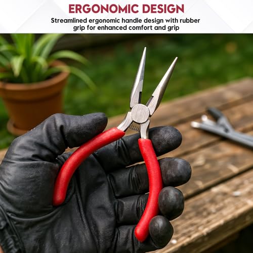 Needle Nose Pliers 5" Long Nose Pliers Set with Side Cutter and Spring for Cutting Wire Craft Jewelry Making(6 Packs)