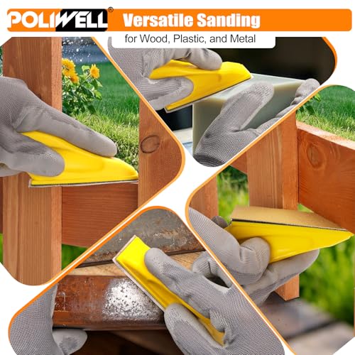 POLIWELL 100 Pcs Hand Sander Kit, 3.5” x 1” Mini Micro Sander for Small Projects, Detail Finger Sanding Block Tools, 80 120 180 240 400 Grit Wet Dry Sandpaper Sheets for DIY Crafts Wood Plastic - style: 100 Pcs