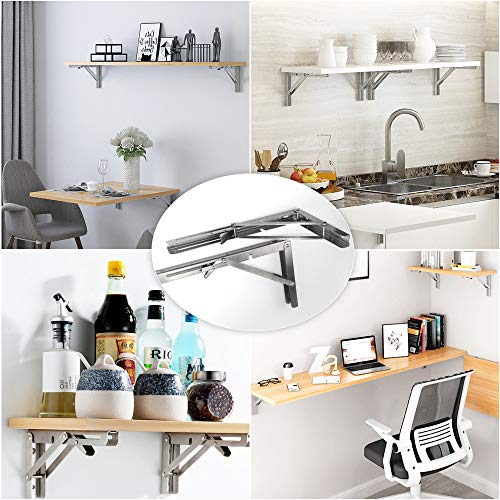 Storystore Folding Shelf Brackets - 10 Inch Heavy Duty Stainless Steel Collapsible Shelf Bracket for Bench Table, Space Saving DIY Bracket (4PCS) - size: 10 Inch 4PCS