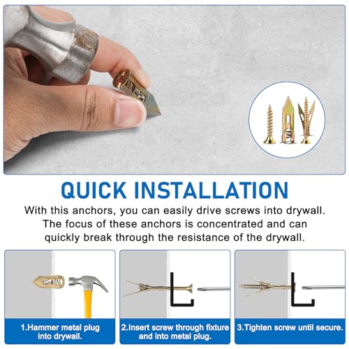 90 Pcs Self-Drilling Drywall Anchors with Screws Kit, Zinc Plated Steel, Easy Application No Drill or Holes in Wall, 45 Anchors and 45 Screws - size: 1size-45pcs