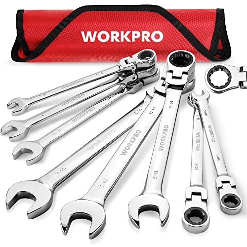 WORKPRO 8-piece Ratcheting Combination Wrench Set, SAE & Polished - size: SAE, style: Mirror Polished