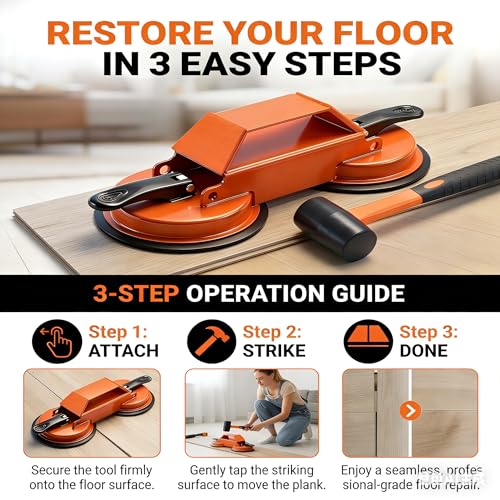 Floor Gap Fixer Tool Heavy Duty Repair Kit 45° Striking Surface Dual Suction Cup with Rubber Mallet for Laminate Vinyl SPC Flooring