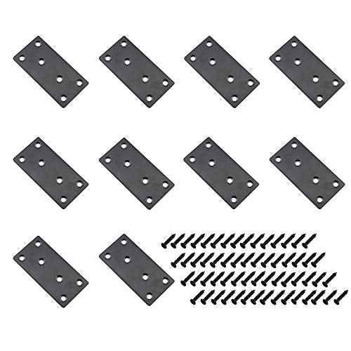 10 Pack Flat Straight Brace Brackets,ULIFESTAR Stainless Steel Mending Bracket Plate Metal Shelf Support Fixing Joining Plate for Furniture,Wood,Shelves,Cabinet with Screws Black(40x80mm/1.6''x3.15'') - size: 40 x 80 x 2 mm