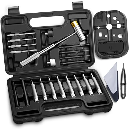 BESTNULE 25pc Punch Set and Hammer, Roll Pin Punch Set with Bench Block - size: 25-piece set