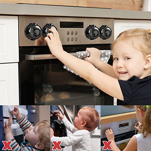 GRENFU Stove Knob Safety Covers (5 + 1 Pack), Oven Lock Child Safety, Black