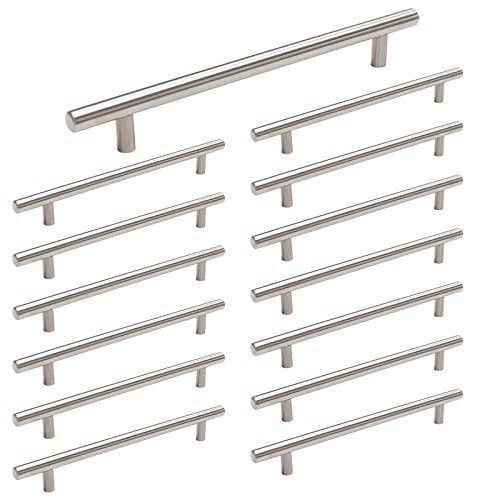 homdiy 15 Pack Brushed Nickel Cabinet Hardware Cabinet Pulls - HD201SN Cupboard Handles Modern Cabinet Door Handles 7-1/2inch Hole Center Modern T-Bar Pulls - color: Brushed Nickel, size: 7-1/2in hole centers