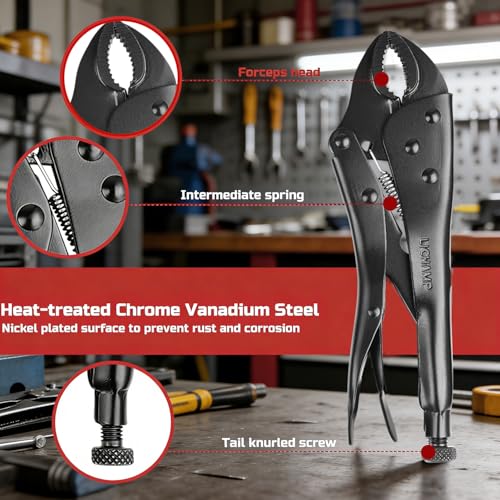 Lichamp 5PCS Vice Locking Pliers Set, 10 9 7 6 5 inches Curved Jaw Vise and Curved Jaw Grip Pliers Set