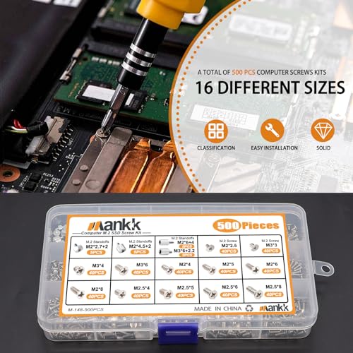 mankk 500PCS M.2 SSD Screw Kit M.2 SSD Mounting Screws Motherboard Standoffs M.2 M2.5 M3 NVMe Screw for Laptop PC Repair & DIY - color: Silver-500PCS