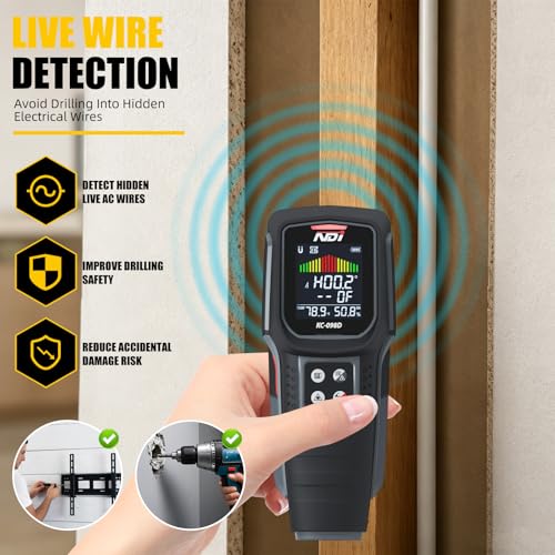 NDI 098D 5‑in‑1 Stud Finder Wall Scanner with Laser Liner – Precise Stud, Metal, Pipe & Live Wire Detection + Moisture Scan & Laser Guide