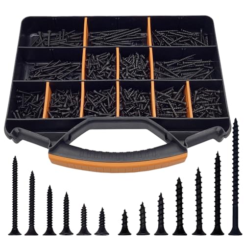 1000PCS Wood Screws Assortment Kit, Drywall Screws, Assorted Wood Screws, Phillips Flat Head Wood Screws, Screws Assortment, 13 Sizes (2-3/4'', 2'', 1-1/2'', 1-1/4'', 1'', 3/4'', 5/8'') - size: 13 Sizes - 1000PCS