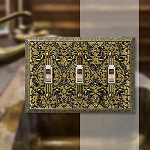 Amerelle Filigree Triple Toggle Cast Metal Wallplate in Antique Brass - size: 3 Toggle