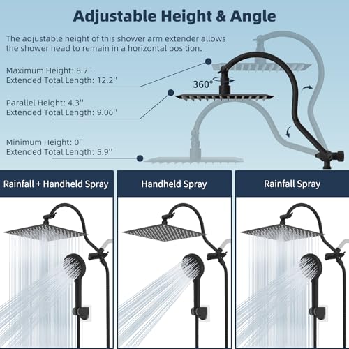 Hibbent All Metal cUPC Certified High Pressure Rainfall 12'' Shower Head - color: Matte Black, style: Square 12''