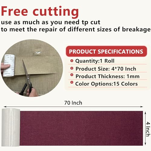 Gheeidau Linen Repair Tape 4x70 Inch Self-Adhesive Couch Patch Repair Fabric Patch for Furniture,Sofas,Cushion,Chairs,Bags,Linen Goods(Burgundy) - color: Burgundy