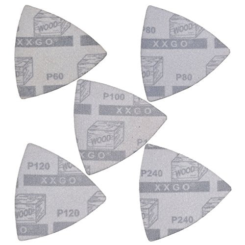 XXGO 100 Pcs 3-1/2 Inch 90mm Assorted Grit Triangle Multitool Sanding Pads | Hook & Loop Design , Strong Velcro , Best for Wood Metal Sanding - size: 3-1/2 Inch Assorted Grits - 100 Pcs