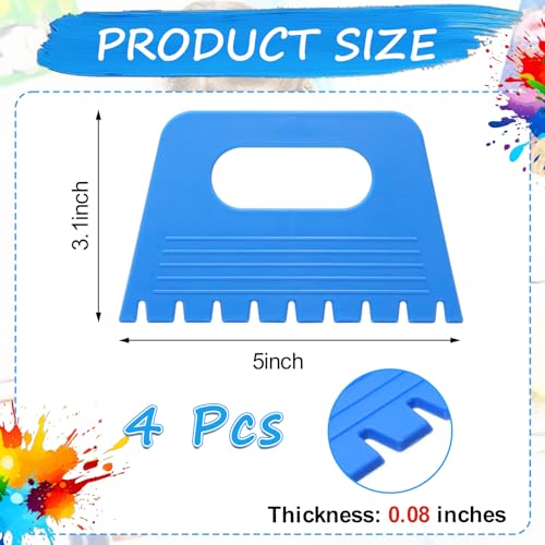 Textured Art Tools, 4 Pcs with 4 Colors & Texture Designs Plastic Flexible Spreader Tool for Plaster Paint Scraper, DIY Graffiti Oil Painting, Plaster Art Pottery Scraper (Multicolor)