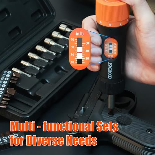coobeast 38Pcs Preset 1/4” Drive Torque Screwdriver with S2 Bits | Torque Wrench Screwdriver Set,for Maintenance,Tools,Bike Repairing,Mounting,Inch Pound Torque Range 10-70 In-lb - size: 38PCS