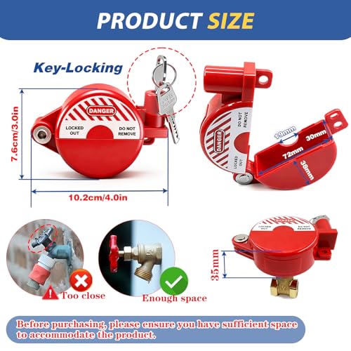 Self-Locking Plastic Gate Valve Lockout Device,1 to 2-1/2 in Dia Valve Handles,Hose Bib Lock for Outdoor Faucet Knob/Gas Valve/Propane Tank,Outside Garden Valves,(2 Pack,Red) - size: 2 Pack Self-Locking