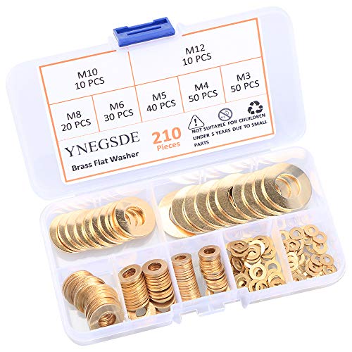 Brass Washers Assortment kit 7 Size M3 M4 M5 M6 M8 M10 M12 Brass Flat Washers for Screws Bolts