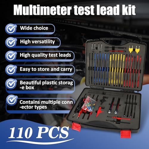 110 Pcs Automotive Circuit Test Lead Kit, Multimeter Test Leads Kit, Electrical Test Kit, Back Probe Kit Automotive, Relay Wire Connector Kit (with Black Carrying Case), Alligator Clips - color: Black
