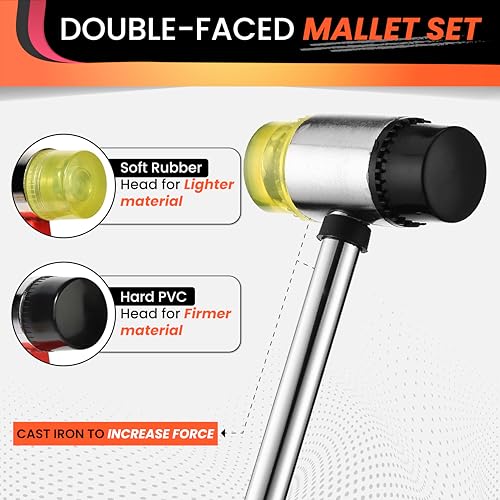 25mm Small Rubber Mallet Hammer with Dual Polyurethane & PVC Heads