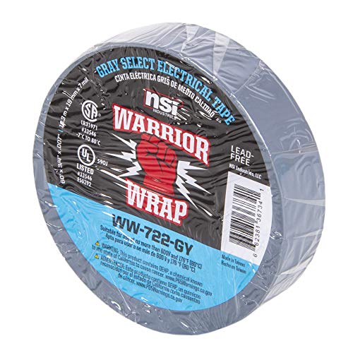 NSI Industries WarriorWrap Select 3/4 in. x 60 ft. 7 mil Vinyl Electrical Tape, Gray (WW-722-GY) (Pack of 3) - size: 3/4 in. x 60 ft. x 7 mil (Pack of 3)