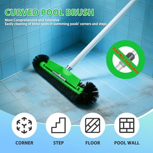 17.5" Professional Pool Brush - Sticks to Walls & Floor, High-Efficiency Heavy Duty Inground/Above Ground Pool Scrub Brushes with Round Ends, Premium Nylon Bristle,Reinforced Aluminium, Safe for Vinyl