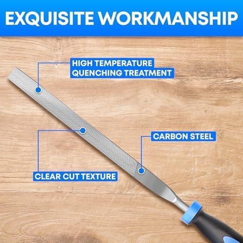 E•Werk - 6-pc Needle File Set for Wood, Metal, Plastic & Jewelry - Small Round, Half-Round, Square, Triangle, Flat & Flat Pointed Files - Handy Tools for Fine Finishing w/Ergonomic Handles