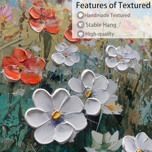 Ateliart Large Textured Wildflower Mountain Canvas Wall Art, 48 x 24 Inches | Textured wildflowers and misty mountains add fresh color and peaceful depth to living rooms, bedrooms, and dining spaces. - color: White wildflower, size: 48"L x 24"W