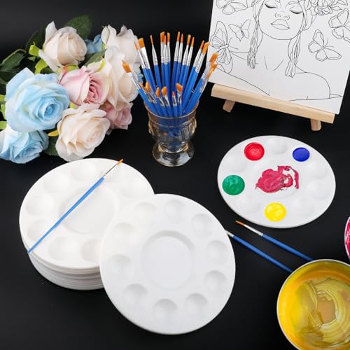 150 Pcs Paint Brushes Palettes Set,50 Paint Tray Palettes,50 Flat Paint Brushes,50 Pointed Tip Paint Brushes,Nylon Hair Paint Brushes for Acrylic Oil Watercolor Painting,Art Classroom Supplies