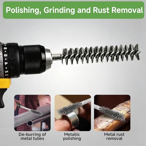 8 Pack Wire Brush Drill Bore Cleaning Brushes Set, Durable 1/4" Hex Shank Twisted Wire Brush, Different Sizes 8 9 10 11 13 15 17 19mm for Power Drill Rust