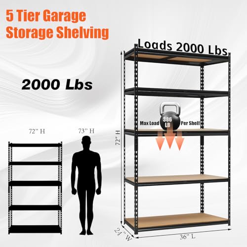 36x18x72 Heavy Duty Garage Storage Shelves,5-Tier Metal Shelving Units - size: 36x18x72