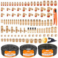 CheeMuii 112PCS Brass DOT Air Line Fittings with 3 Roll 100FT DOT Air Lines - size: 100FT-3ROLL-112PCS