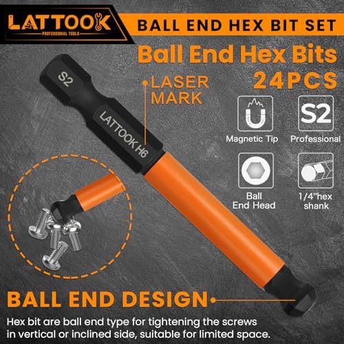 Metric & SAE Ball End Hex Bit Set with T Handle Ratchet Driver - style: 24PCS 2.5IN Ball Hex Bits+T Handle