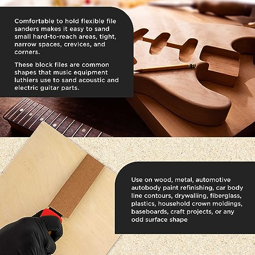 Dura-Gold Set of 3 Contour Hand Sanding File Block Sticks with 40 Sheet Hook & Loop Sandpaper Kit - 3 Different Convex Radius Profile Shapes, Teardrop - style: Oval