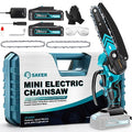 Saker Mini Chainsaw,6 Inch Electric Chainsaw Cordless with 2 Batteries Blue - color: 6 Inch Blue
