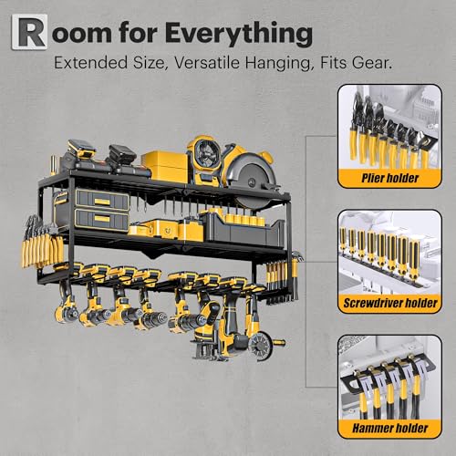 Spampur Power Tool Organizer Wall Mount, 15 Min Assembly, Maximum 150lb load - size: 3 Shelves 8 Slots