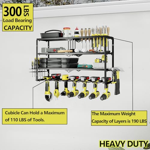 AZERPIAN Power Tool Organizer Heavy Duty Wall Mount Drill Tools Holder - size: 7 Slots 3Layers