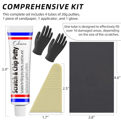 Calvana (4-Pack 20g Car Body Filler Repair Kit, Automotive Putty Scratch Filler, Quick-Drying Formula for Minor Touch-ups, Ideal for Car Paint Scratch Removal and Rust, Includes Repair Tools - size: 4Pack