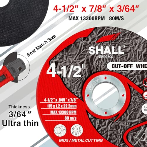 SHALL 50-Pack Cut Off Wheels 4 1/2 x 7/8 Inch, Cutting Wheel with Pouch for Angle Grinder, 4.5” Metal & Stainless Steel Fast Cutting Disc, Grinder Wheel for General Purpose Metal Cutting - style: 4.5X50-Pack