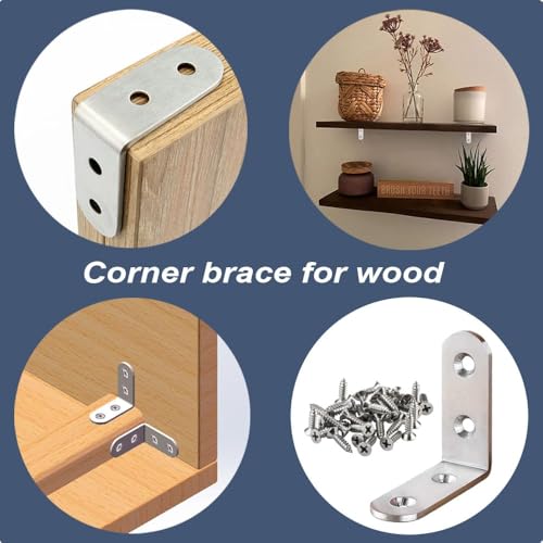 10 Pcs L Bracket Corner Braces 2 Inch Heavy Duty Stainless Steel Corner Brackets for Wood Shelves, 90 Degree Right Angle Joint Support Brackets with Screws - size: 10PCS-Silver 45*45mm/ 1.8in