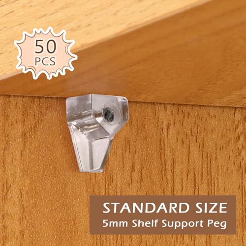 50 PCS 1/5 Inch (5mm) Shelf Support Pegs, Clear Plastic Shelf Pins, Cabinet Shelf Clips, Replacement Shelf Holders Pegs, Shelf Holder Pins for Shoe Makeup Storage Cabinets - size: 1/5 Inch (5mm)