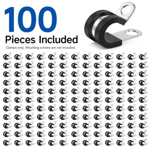 Ymkf Sqqr 1/2 Inch Cable Clamps, 100 Pack 304 Stainless Steel P Clamps - size: 13mm / approximately 1/2 inch