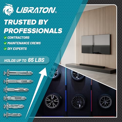 LIBRATON Molly Bolts for Drywall & Plaster Wall (0.12"-1.52"), 30PCS 6 Size | 6 Sizes with Setting Tool, Heavy Duty Hollow Wall Metal Anchors Screws Kit, Holds Up to 65lbs, for TV, Shelf, Mirror