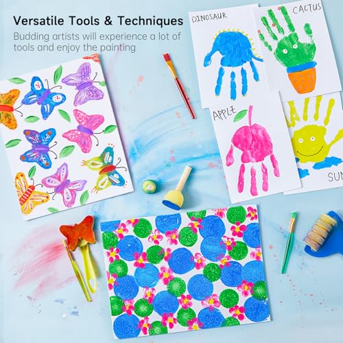 Shuttle Art Washable Finger Paint Set, 37 PCS with 10 Colors (2 fl oz) Non-Toxic Toddler Paint, Paint Brushes, Sponge, Smock, Toddler Art Supplies - color: 10 Colors
