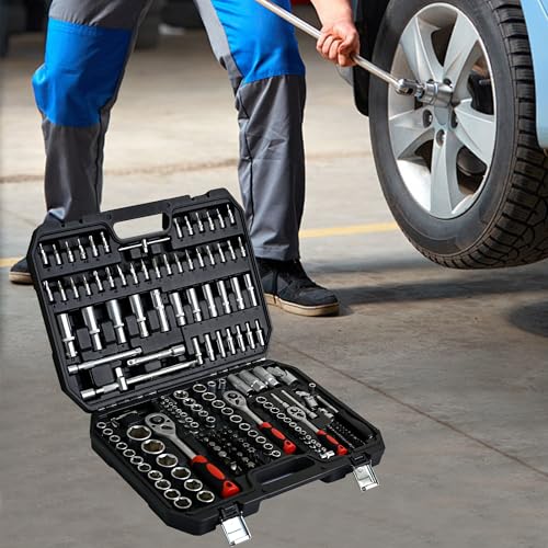 171PCS Tool Set, Socket & Ratchet Wrench Tool Kit, Home Auto Repair Tool Set with Portable Toolbox, Complete Tool Box Set Hand Tool Set, Mechanic Tool Set for DIY Enthusiasts & Mechanics - color: 171pcs - Black