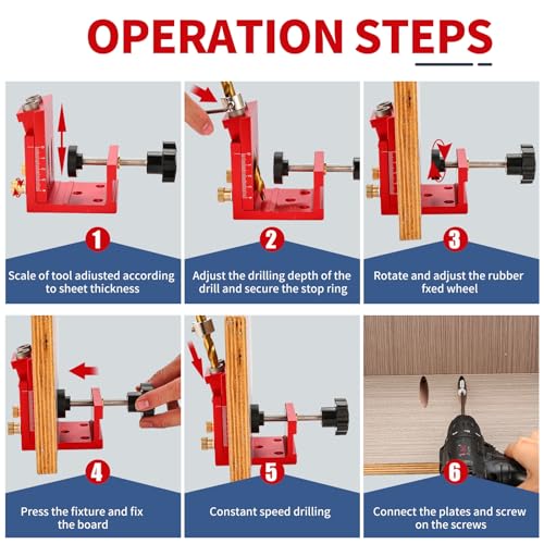 Pocket Hole Jig Kit - Metal Drilling Locator - Woodworking Joint Angle Guide Tool - Pocket Screw Jig System with Depth Setting Collar and 2 Carbon Steel Drill Bit (Pocket Hole Jig Kit)