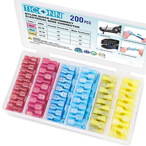 TICONN 200 Pcs Nylon Spade Connector Kit, Insulated Crimp Wire Connectors - style: Combo 200Pcs