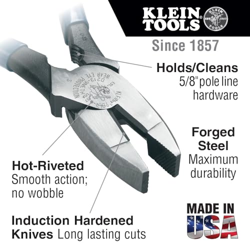 Klein Tools D213-9NETH Lineman's Bolt-Thread Holding Pliers, High-Leverage Streamline Design with Rounded Nose and Knurled Jaw, 9-Inch - style: With Thread Cleaner