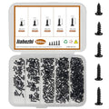 500Pcs M1.2x3/4/5/6/8 Self-Tapping Wood Screws Assortment Kit, Phillips Pan Head, Black Carbon Steel, 6 Sizes, for Wood Plastic and Soft Metal - size: M1.2x3/4/5/6/8-500Pcs